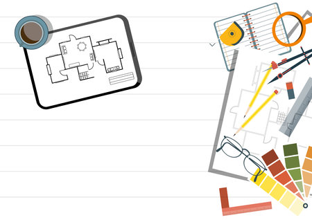 Architectural design elements. Architectural project, drawing and sketching tools.の写真素材