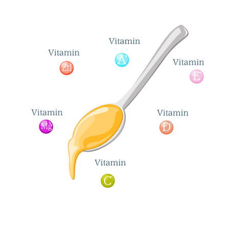 Illustration of a spoon with vitamin N1. Vector illustration.のイラスト素材