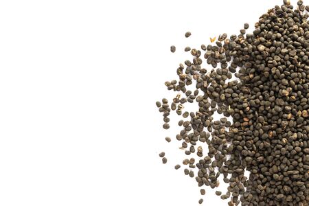 Babchi dry seeds isolated on white background. Bakuchiol (Psoralea Corylifolia) concept. Design...