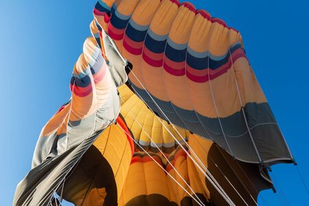 Deflating hot air balloon view from below. Inside of hot air balloon. Cappdocia, Turkey.の写真素材