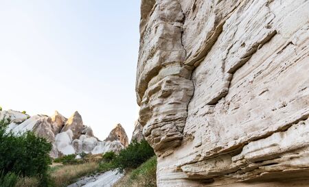 Close up volcanic stone wall in Cappadocia, Turkey. Copy space.の写真素材