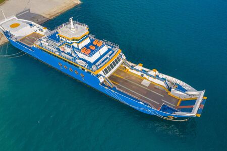 Aerial view of empty ferry boat in the pier.の写真素材