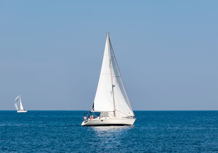 Racing sail boats at Mediterranean sea. Active summer holidays conceptの写真素材