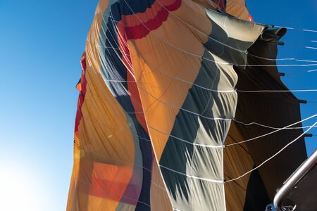 Deflating hot air balloon view from below. Inside of hot air balloon. Cappdocia, Turkey.の写真素材