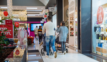 Thessaloniki, Greece - 08 November, 2019: People walking at the shopping mall during sales.のeditorial素材