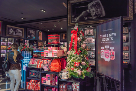 Thessaloniki, Greece - 08 November, 2019: Victoria's Secret store frond decorated with Christmas...