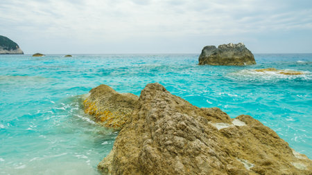 View at Ionian sea with rocksの写真素材