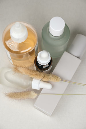 Skincare products on white background. selective focus,の写真素材