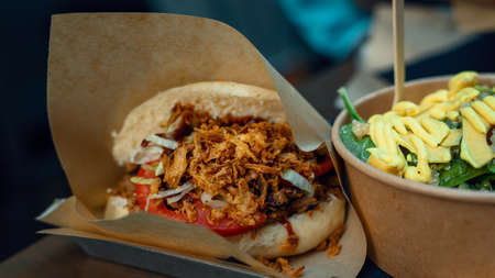 Bao bun with salad.の写真素材