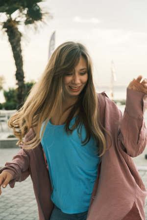 Woman dancing outdoorの写真素材