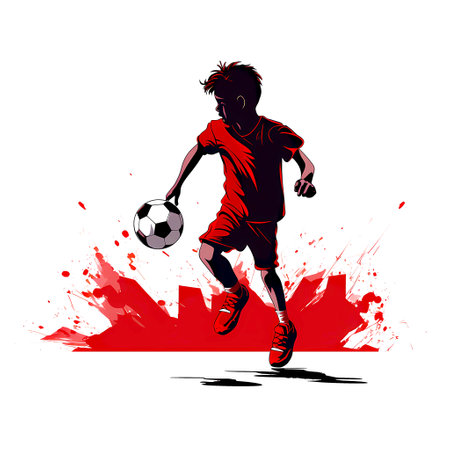 Soccer player kicking the ball. Vector illustration of soccer player.の素材