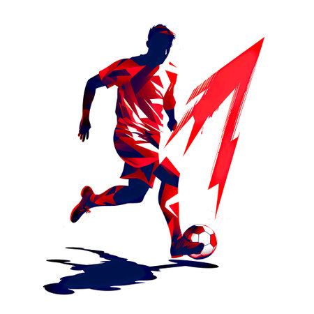 Soccer player kicking the ball with a ball. Vector illustration.の素材