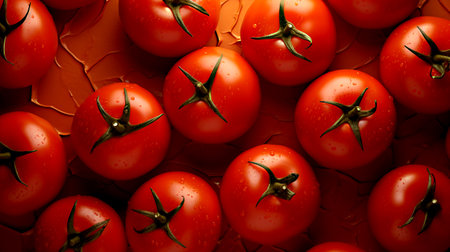 Tomatoes with drops of water. Close-up. Food background.の素材