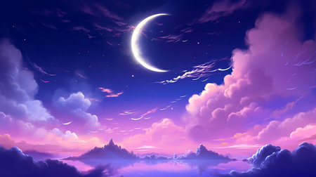 Night sky with clouds and moon. Vector illustration. Eps 10.の素材