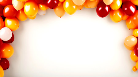 Red and orange balloons on white background with copy space. 3d illustrationの素材
