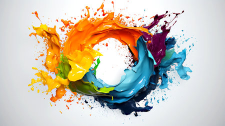 Colorful paint splashes isolated on white background. 3d renderingの素材