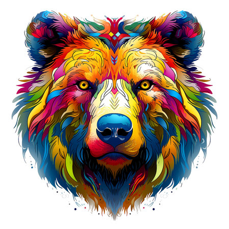 Colorful portrait of a bear. Vector illustration on white background.の素材