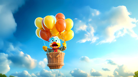 Funny balloon with smiley face on blue sky background. 3d renderingの素材