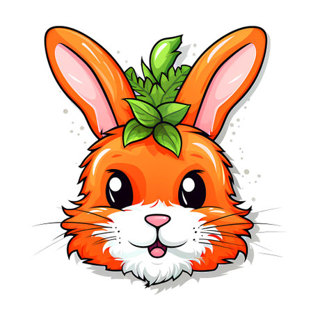 Cute cartoon rabbit with a wreath of leaves. Vector illustration.の素材