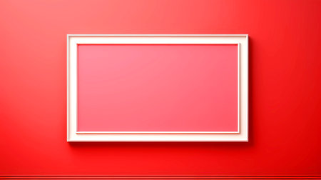 Blank picture frame on red wall background. 3D Renderingの素材