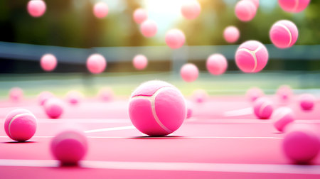 Tennis balls on the court. Sport background. 3d renderingの素材