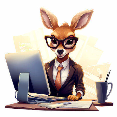 Funny office worker with glasses and a dog. Vector illustration.の素材