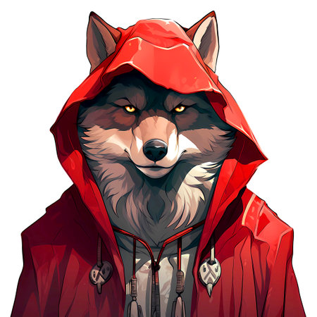 Portrait of a wolf in a red raincoat. Vector illustration.の素材