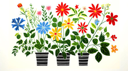 Flowers in pots on a white background. Vector illustration of flowers.の素材