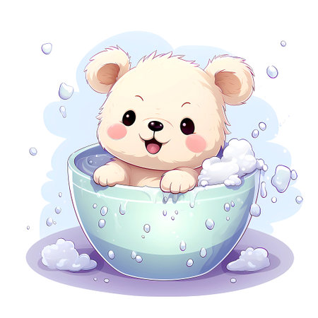 Cute cartoon teddy bear taking a bath. Vector illustration.の素材