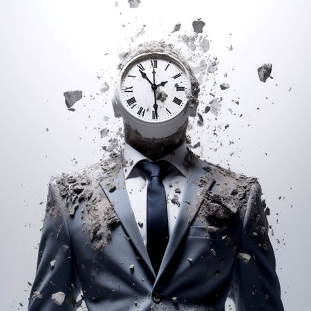 Businessman with clock instead of head. Time is running out conceptの素材