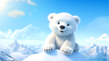Cute polar bear sitting on the top of mountain. 3D renderingの素材