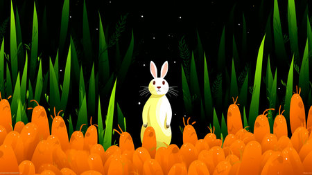 Rabbit and carrot in the garden. Vector illustration of a cute rabbit.の素材