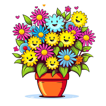 Bouquet of daisies in a vase. Vector illustration.の素材