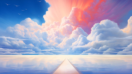 Sunset sky with clouds and path to heaven. 3d renderingの素材