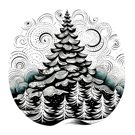 Christmas tree. Hand drawn doodle vector illustration. Merry Christmas and Happy New Year.の素材