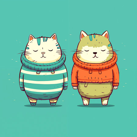 Cute cartoon cats in warm winter clothes. Vector illustration for your designの素材