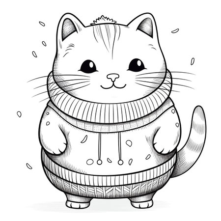 Cute cat in knitted sweater and scarf. Vector illustration.の素材