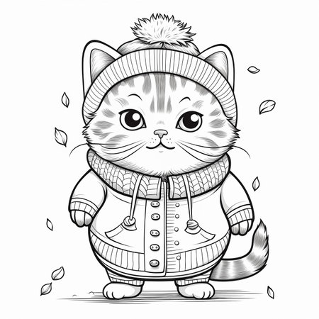 Cute cartoon cat in winter clothes. Vector illustration for your designの素材