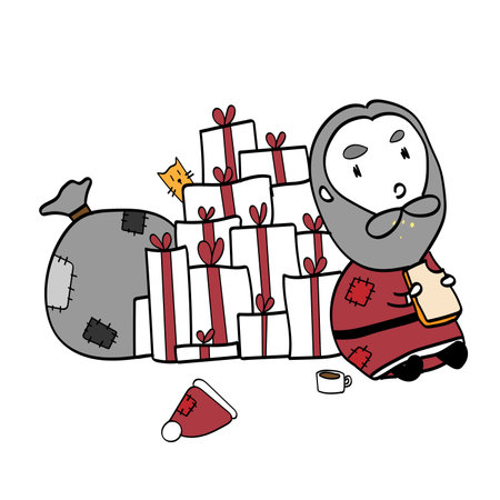Poor Santa clause is preparing for workの写真素材