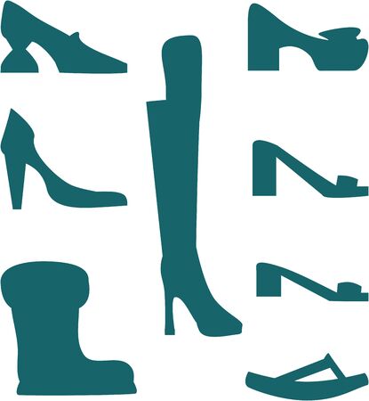 Vector stock set shoes. Outline isolated on white background flat style  Print on paper, fabric, ceramics Can be used in design of sales, flyers and gift cards. Illustrations for a magazine, book, web site or your blog. のイラスト素材