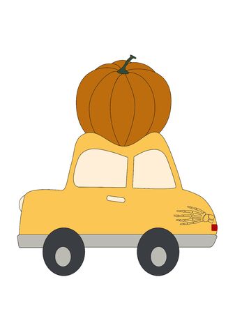 Halloween vector illustration pumpkin on the car on white background. Picture for Halloween design, education cardのイラスト素材