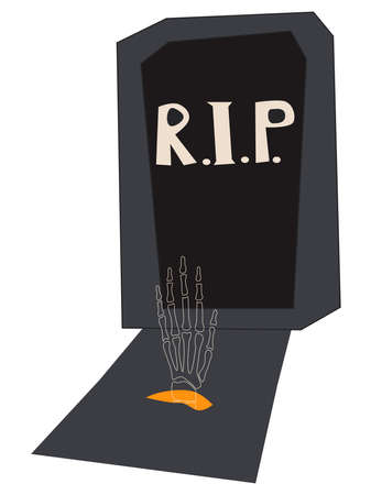 Vector illustration for Halloween design. Skeleton up from the grave. Isolated on a white backgroundのイラスト素材