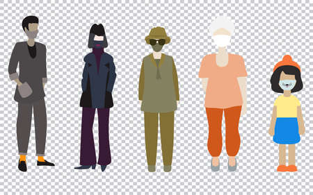 People wearing protection face masks. Isolated on transparent backgroundのイラスト素材