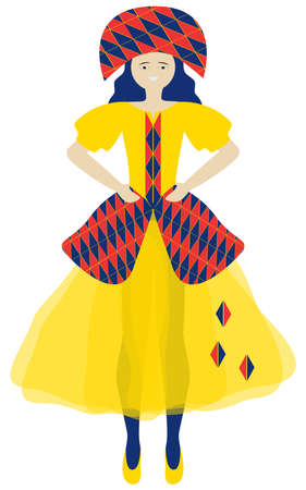 Columbine. Stock character of pantomime and commedia dell'arte. Italian comedy. mask. Isolated vector illustration.のイラスト素材