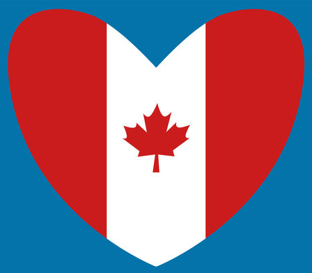 Heard Shaped Canadian Flag. National Flag of Canada Day. Isolated vector illustration on a blue background.のイラスト素材