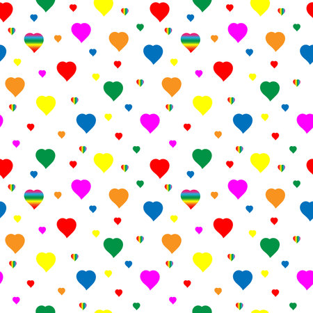 Multicolored and rainbow hearts. Seamless pattern. Vector background for Valentine's Dayのイラスト素材