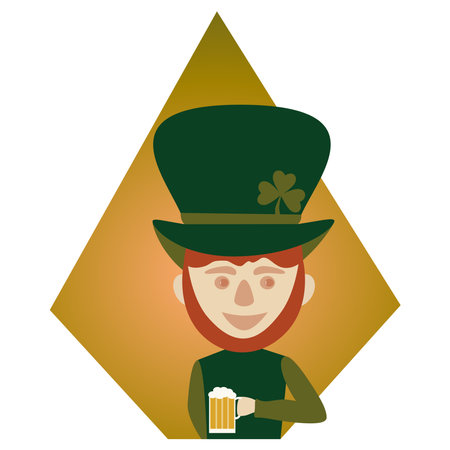 Leprechaun with beer mug. St Patrick day. Isolated vector illustration for icon or design element. Fat style.のイラスト素材