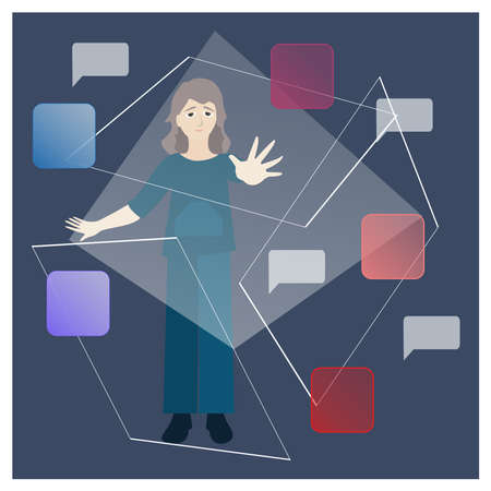 Internet or social media addiction. Dependence problems. Psychology concept. Vector illustrationのイラスト素材