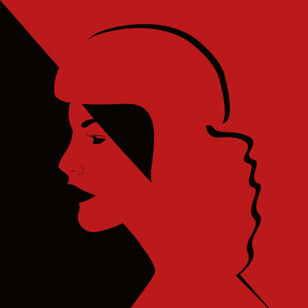 Woman portrait black and red. Surreal contemporary portrait. Girl face side view. Modern vector illustrationのイラスト素材