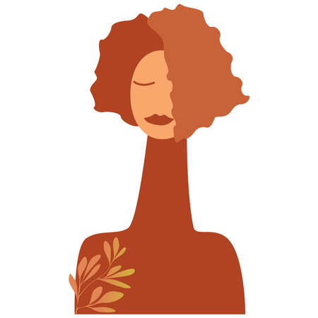 Young woman portrait Fall surreal art Bright vector illustration for design Font view Isolated on white backgroundのイラスト素材